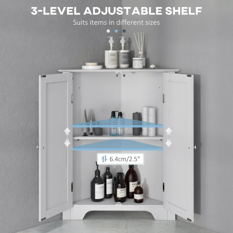 Modern Bathroom Storage Cabinet, Corner Cabinet with Doors, Bathroom Cabinet with Adjustable Shelf and Recessed Door, White