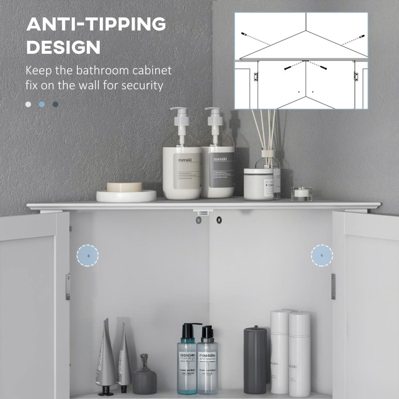 Modern Bathroom Storage Cabinet, Corner Cabinet with Doors, Bathroom Cabinet with Adjustable Shelf and Recessed Door, White