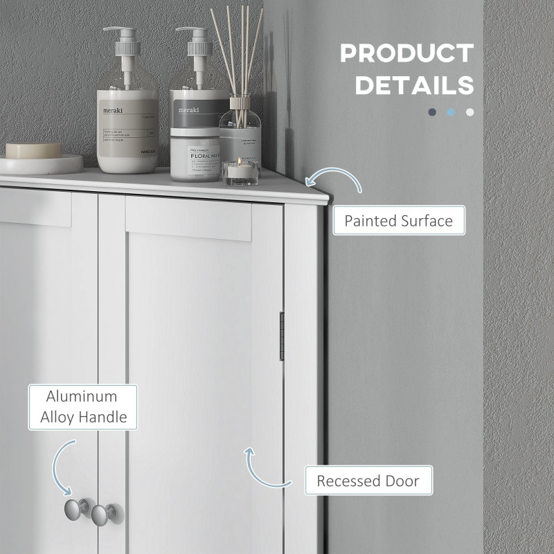 Modern Bathroom Storage Cabinet, Corner Cabinet with Doors, Bathroom Cabinet with Adjustable Shelf and Recessed Door, White