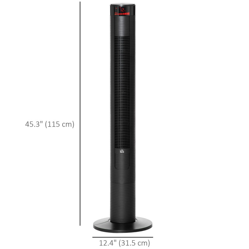 Freestanding Tower Fan Cooling for Home Bedroom with 3 Speed, 12h Timer, Oscillating, LED Panel, Remote Controller, Black