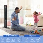 Freestanding Tower Fan Cooling for Home Bedroom with 3 Speed, 12h Timer, Oscillating, LED Panel, Remote Controller, Black
