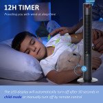 Freestanding Tower Fan Cooling for Home Bedroom with 3 Speed, 12h Timer, Oscillating, LED Panel, Remote Controller, Black