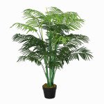 4FT Artificial Palm Tree, Fake Tropical Tree with Lifelike Leaves, Faux Plant in Pot for Indoor Decoration, Green