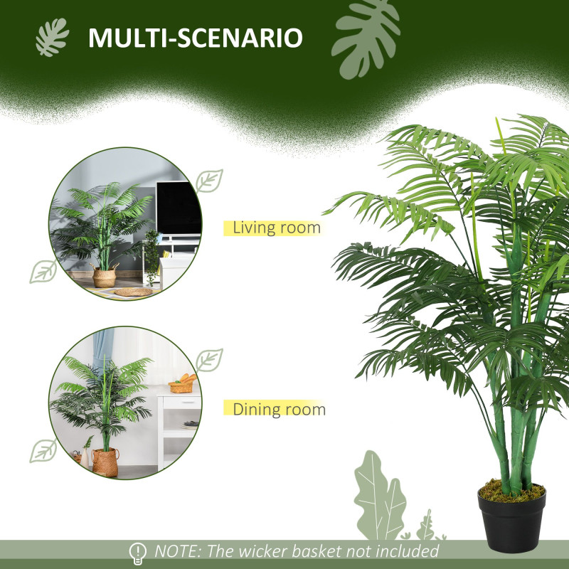 4FT Artificial Palm Tree, Fake Tropical Tree with Lifelike Leaves, Faux Plant in Pot for Indoor Decoration, Green