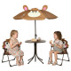Kids Folding Picnic Table and Chair Set Pattern Outdoor Garden Patio Backyard with Removable & Height Adjustable Sun Umbrella Brown