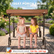 2-Seat Kids Porch Swing Chair, Children Outdoor Patio Furniture Lounge Chair for Garden, with Adjustable Canopy, Seat Belt, Monkey Pattern, for 3-6 Years Old, Coffee