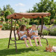 2-Seat Kids Porch Swing Chair, Children Outdoor Patio Furniture Lounge Chair for Garden, with Adjustable Canopy, Seat Belt, Monkey Pattern, for 3-6 Years Old, Coffee