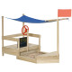 Kids Wooden Sandbox with Cover, Foldable Sandpit, Covered Children Sand Boat Outdoor, w/Flag, Bottom Liner, for 3-8 Years Old, Natural Wood