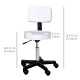 Adjustable Rolling Stool with Back, PU Leather Round Swivel Drafting Stool with Wheels for Kitchen, Salon Spa, Bar, Home Office, Massage, White
