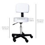 Adjustable Rolling Stool with Back, PU Leather Round Swivel Drafting Stool with Wheels for Kitchen, Salon Spa, Bar, Home Office, Massage, White