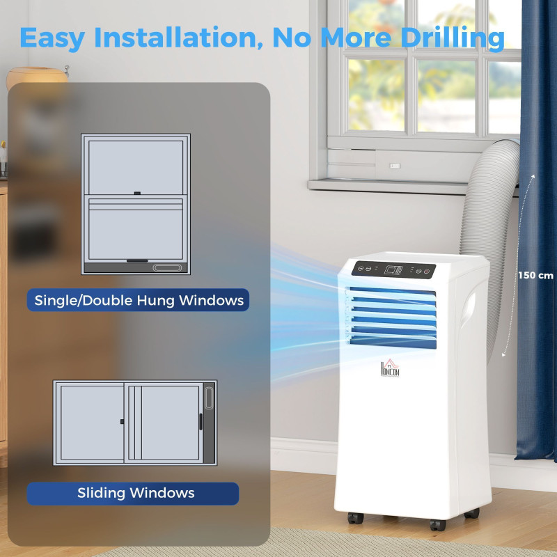 8000BTU Mobile Portable Air Conditioner with Cooling, Dehumidifier, 2 Speed Fans, 24-Hour Timer for Bedroom, White