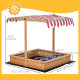 Kids Wooden Sandbox, Children Play Sand Station Outdoor with Adjustable Height Cover Lid, Bottom Liner, Seat, Plastic Basins, for 3-7 Years Old Boys and Girls