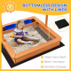 Kids Wooden Sandbox, Children Play Sand Station Outdoor with Adjustable Height Cover Lid, Bottom Liner, Seat, Plastic Basins, for 3-7 Years Old Boys and Girls