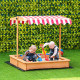 Kids Wooden Sandbox, Children Play Sand Station Outdoor with Adjustable Height Cover Lid, Bottom Liner, Seat, Plastic Basins, for 3-7 Years Old Boys and Girls