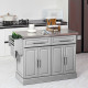 Rolling Kitchen Island with Storage and Stainless Steel Top, Kitchen Trolley with Drawers, Cabinets, Towel Rack, Grey