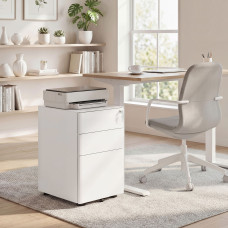 3 Drawer Filing Cabinet, Steel Home Office Storage Cabinet with Wheels, Lock for A4, Letters, Legal-sized Files, White
