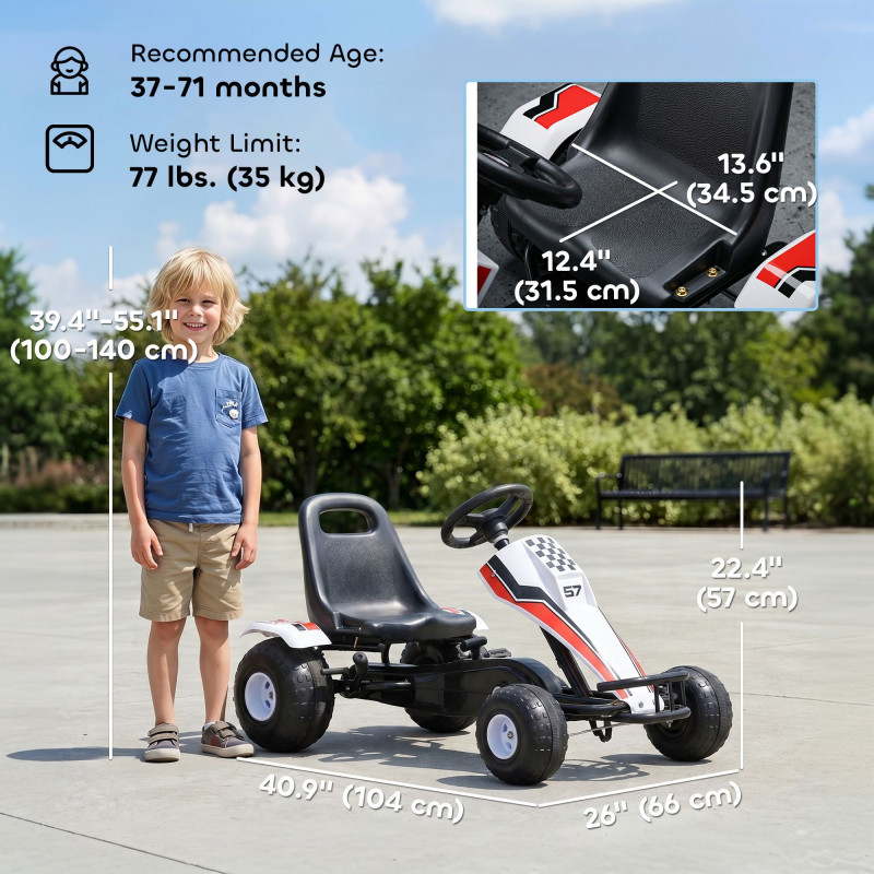 Kids Pedal Go Kart, Racing-Style Ride-On Car with Adjustable Seat, Plastic Wheels, Handbrake and Shift Lever for Ages 3–6