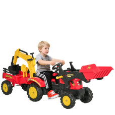 3-in-1 Kids Ride-On Excavator Toy with 6 Wheels, Bulldozer with Controllable Cargo Trailer & Easy Pedal Controls