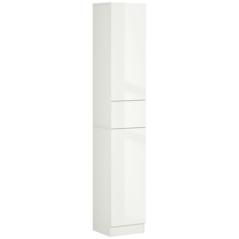 Tall Bathroom Cabinet, Narrow Bathroom Storage Cabinet with Doors, Drawer and Adjustable Shelves, High Gloss White