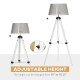 Tripod Floor Lamp, Adjustable Height Wooden Standing Lamp with E26 Lamp Base for Living Room, Bedroom, White and Grey