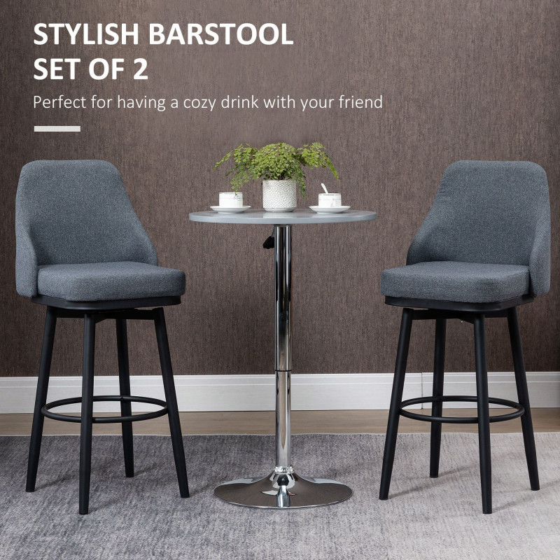 Extra Tall Bar Stools Set of 2, Modern 360° Swivel Barstools, Dining Room Chairs with Steel Legs Footrest, Charcoal Grey