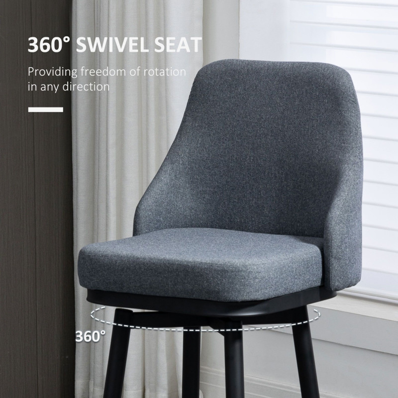 Extra Tall Bar Stools Set of 2, Modern 360° Swivel Barstools, Dining Room Chairs with Steel Legs Footrest, Charcoal Grey