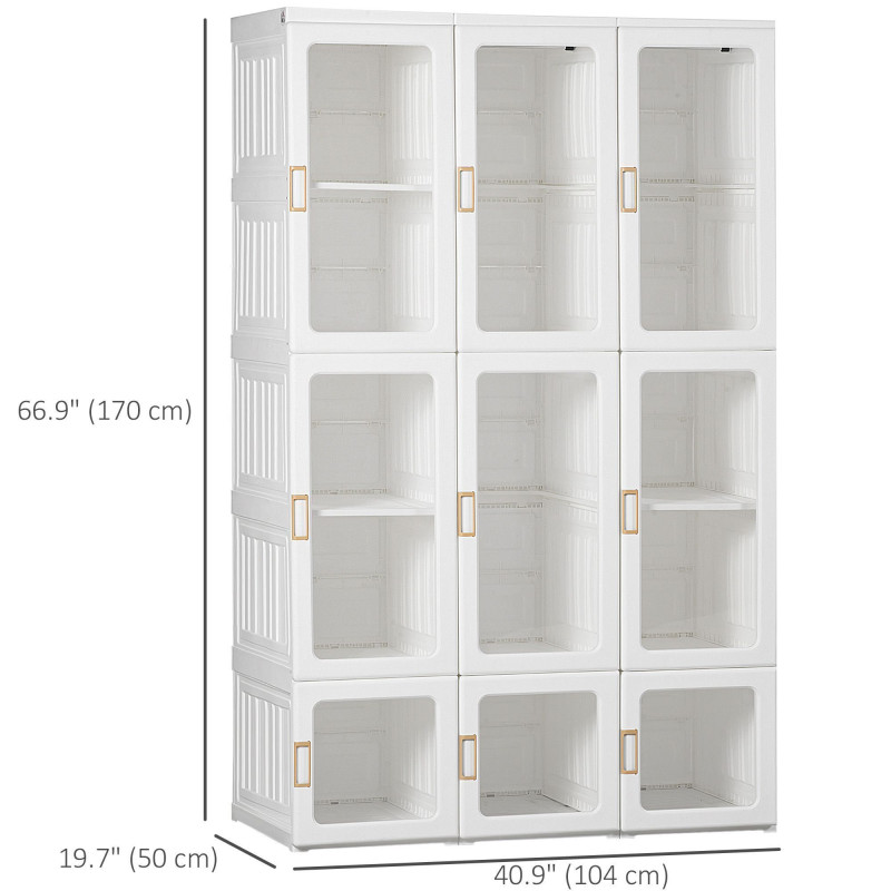 Small Apartment Bedroom Closet Foldable Portable Closet with Cube Storage Hanging Rods Magnet Doors, White
