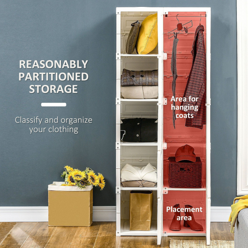 Portable Wardrobe Closet, Folding Bedroom Wardrobe, Clothes Storage Organizer with Cube Compartments, White