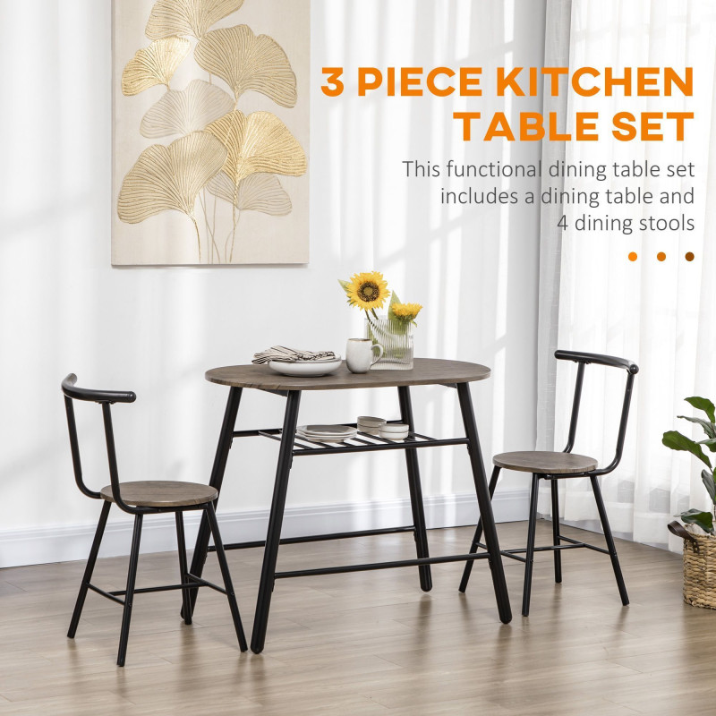3-Piece Dining Table Set, Oval Kitchen Table and 2 Chairs, Small Breakfast Table Set with Metal Frame for Small Space, Dining Room, Living Room, 35.4