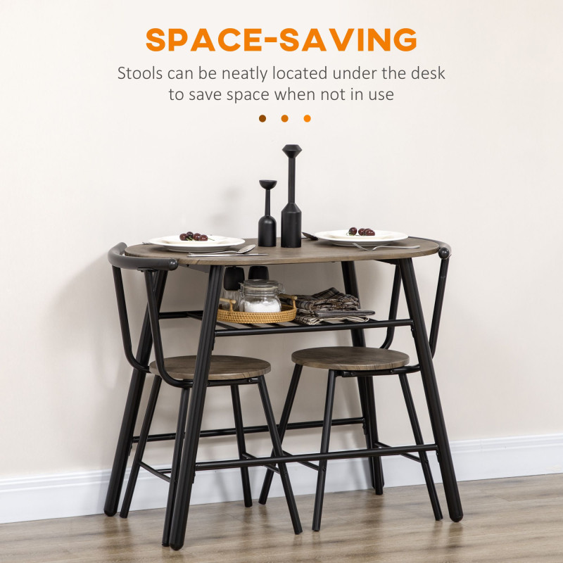 3-Piece Dining Table Set, Oval Kitchen Table and 2 Chairs, Small Breakfast Table Set with Metal Frame for Small Space, Dining Room, Living Room, 35.4