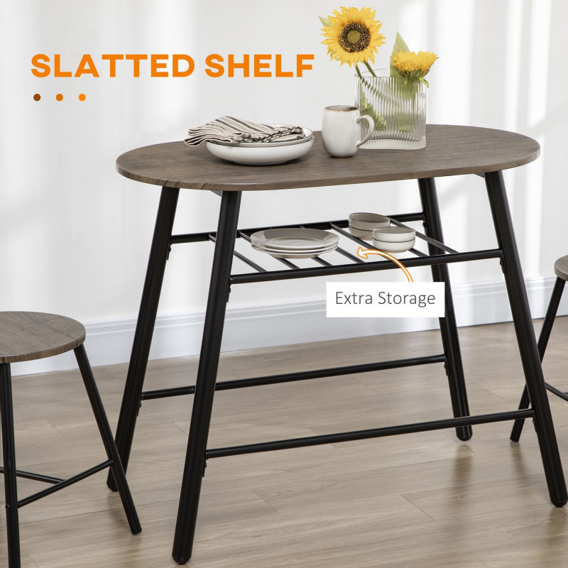 3-Piece Dining Table Set, Oval Kitchen Table and 2 Chairs, Small Breakfast Table Set with Metal Frame for Small Space, Dining Room, Living Room, 35.4