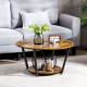 2-Tier Round Coffee Table with Storage Shelf, Industrial Center Table with Steel Frame for Living Room, Rustic Brown