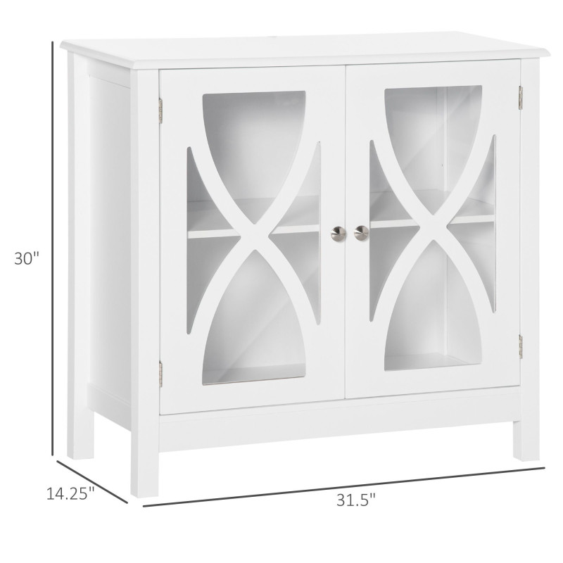 Kitchen Sideboard, Glass Door Buffet Cabinet, Bathroom Storage Cabinet with Adjustable Storage Shelf for Dining Room, Living Room, White