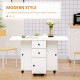 Foldable Dining Table, Rolling Kitchen Table with Storage Drawers and Cabinet, Drop Leaf Table on Wheels, White
