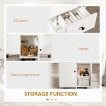 Foldable Dining Table, Rolling Kitchen Table with Storage Drawers and Cabinet, Drop Leaf Table on Wheels, White