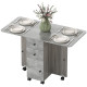 Drop Leaf Dining Table, Mobile Folding Table on Wheels with Drawers and Cabinet for Dining Room, Kitchen, Grey