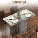 Drop Leaf Dining Table, Mobile Folding Table on Wheels with Drawers and Cabinet for Dining Room, Kitchen, Grey