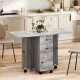 Drop Leaf Dining Table, Mobile Folding Table on Wheels with Drawers and Cabinet for Dining Room, Kitchen, Grey