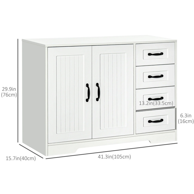 Modern Sideboard Buffet Cabinet with Drawers and Beadboard Door Cupboard Kitchen Storage Cabinet White
