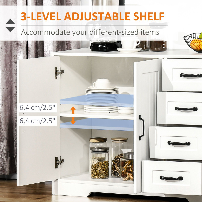 Modern Sideboard Buffet Cabinet with Drawers and Beadboard Door Cupboard Kitchen Storage Cabinet White