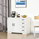 Modern Sideboard Buffet Cabinet with Drawers and Beadboard Door Cupboard Kitchen Storage Cabinet White