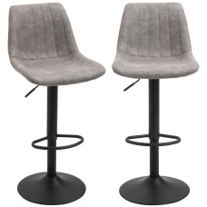 Adjustable Bar Stools Set of 2, Leathaire Swivel Barstools with Back and Footrest, Upholstered Bar Chairs for Kitchen, Dining Room, Home Pub, Grey