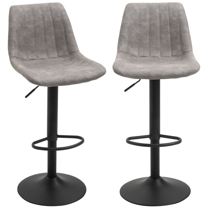 Adjustable Bar Stools Set of 2, Leathaire Swivel Barstools with Back and Footrest, Upholstered Bar Chairs for Kitchen, Dining Room, Home Pub, Grey