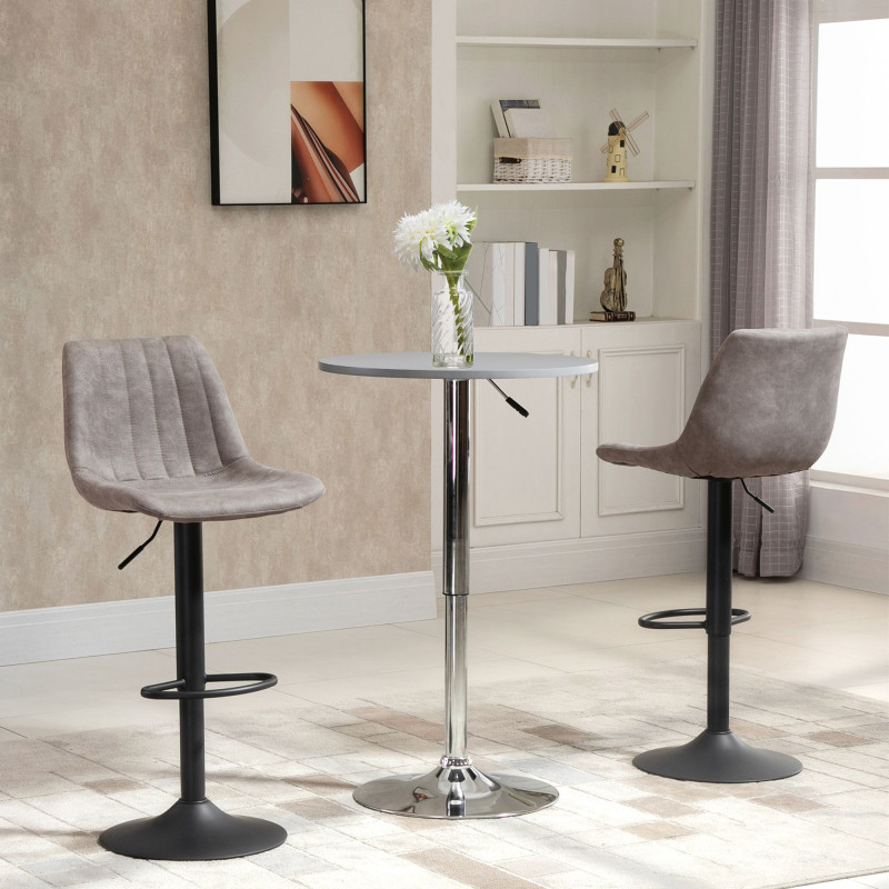 Adjustable Bar Stools Set of 2, Leathaire Swivel Barstools with Back and Footrest, Upholstered Bar Chairs for Kitchen, Dining Room, Home Pub, Grey