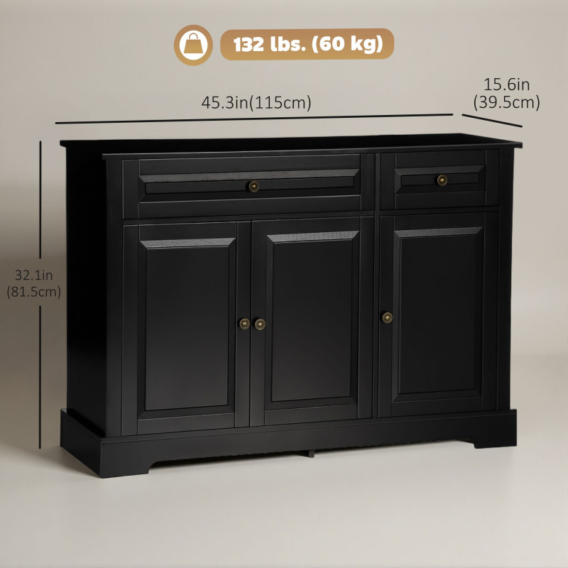 Modern Sideboard Cabinet, Buffet Cabinet with 2 Drawers and Adjustable Shelves, Buffets Tables for Dining Room, Black