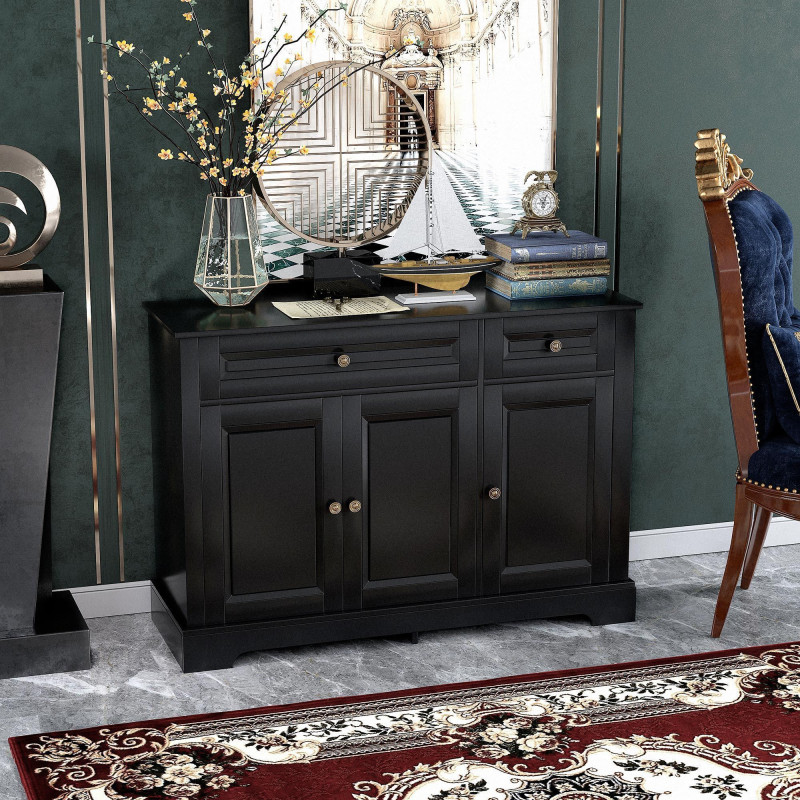 Modern Sideboard Cabinet, Buffet Cabinet with 2 Drawers and Adjustable Shelves, Buffets Tables for Dining Room, Black