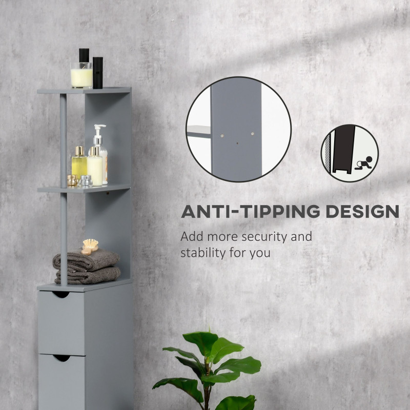 Tall Bathroom Storage Cabinet, Narrow Bathroom Cabinet with Drawers and Open Shelves for Small Spaces, Grey