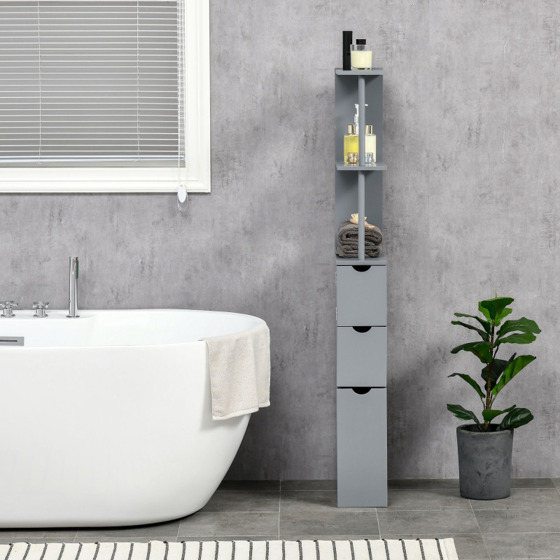 Tall Bathroom Storage Cabinet, Narrow Bathroom Cabinet with Drawers and Open Shelves for Small Spaces, Grey