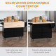Kitchen Island with Storage, Rolling Kitchen Island with Drop Leaf, Rubber Wood Top and Adjustable Shelves, Black