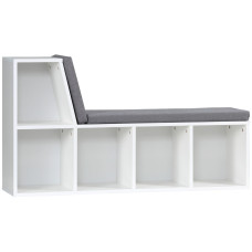 Multi-Purpose Bookshelf with 5 Cubes, 5-Cubby Bookcase with Cushioned Reading Nook and Storage Shelves, Grey